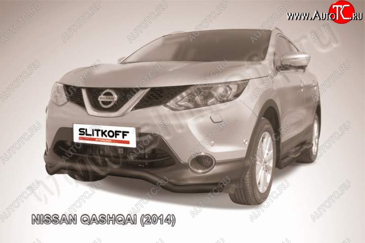 9 649 р. Защита переднего бампер Slitkoff  Nissan Qashqai  2 (2013-2019) J11 дорестайлинг (Цвет: серебристый)  с доставкой в г. Майкоп