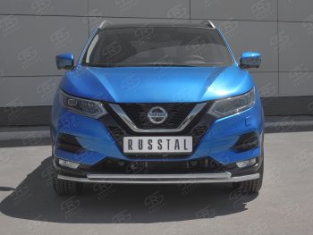 Защита переднего бампера (2 трубы Ø42 мм, нержавейка) SLITKOFF Nissan Qashqai  2 (2017-2022) J11 рестайлинг