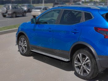 Порожки для ног SLITKOFF (Ø42 мм) Nissan Qashqai  2 (2017-2022) J11 рестайлинг (Лист алюминиевый, труба - сталь окрашенная в черный цвет)
