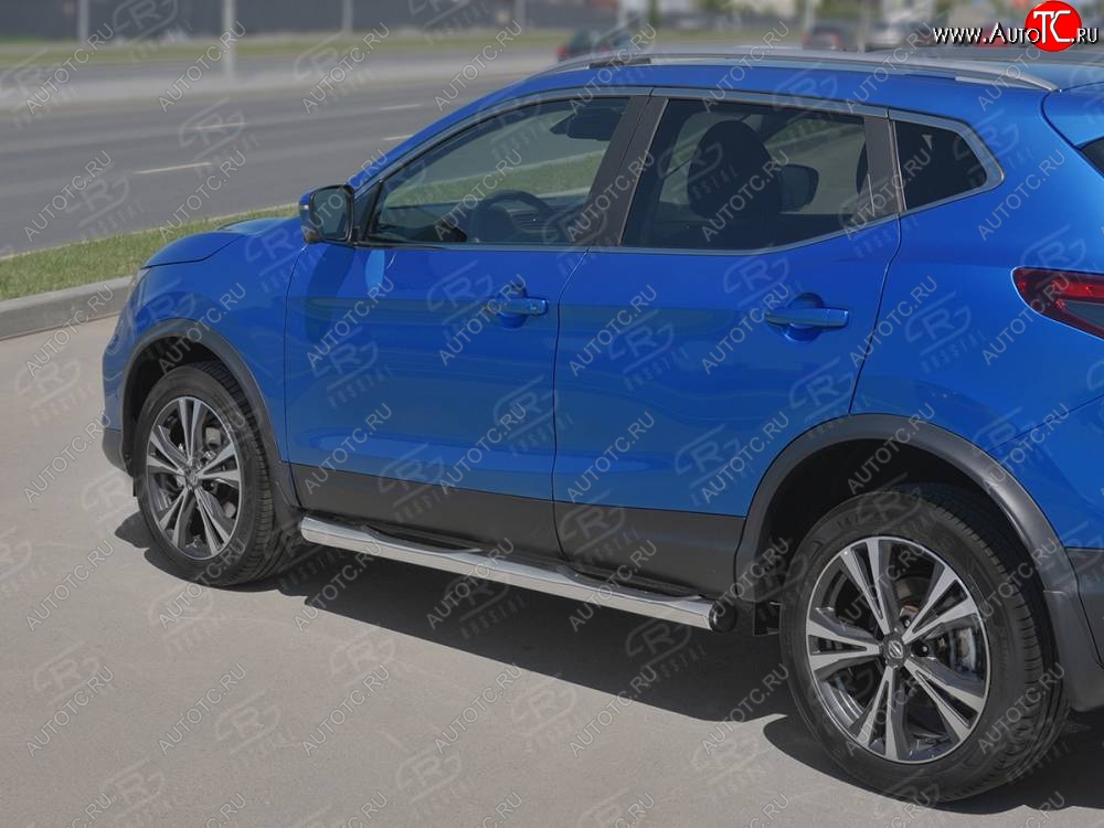 22 549 р. Защита порогов (Ø76 мм с проступью, нержавейка) SLITKOFF  Nissan Qashqai  2 (2017-2022) J11 рестайлинг (С пластиковыми заглушками на торцах)  с доставкой в г. Майкоп