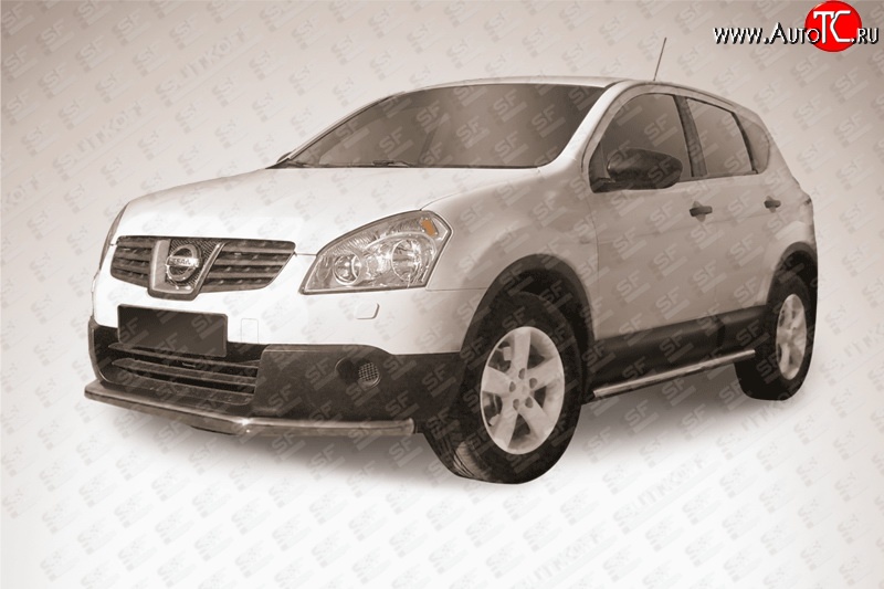 11 749 р. Защита переднего бампера из длинной трубы диаметром 57 мм Slitkoff Nissan Qashqai +2 1 J10 дорестайлинг (2008-2010) (Нержавейка, Полированная)  с доставкой в г. Майкоп