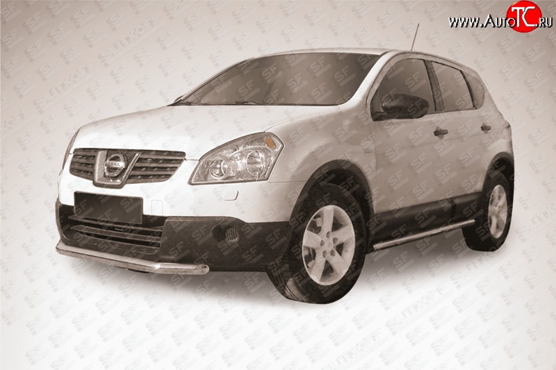 11 499 р. Защита переднего бампера из короткой трубы диаметром 57 мм Slitkoff Nissan Qashqai +2 1 J10 дорестайлинг (2008-2010) (Нержавейка, Полированная)  с доставкой в г. Майкоп