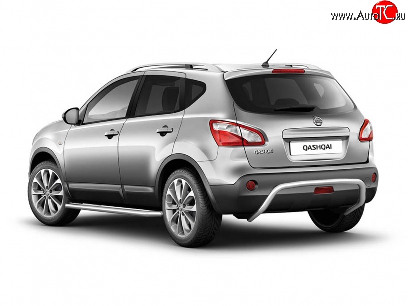 5 199 р. Защита заднего бампера из трубы диаметром 51 мм Petroil Tuning Nissan Qashqai 1 J10 рестайлинг (2010-2013) (Нержавеющая полированная сталь)  с доставкой в г. Майкоп