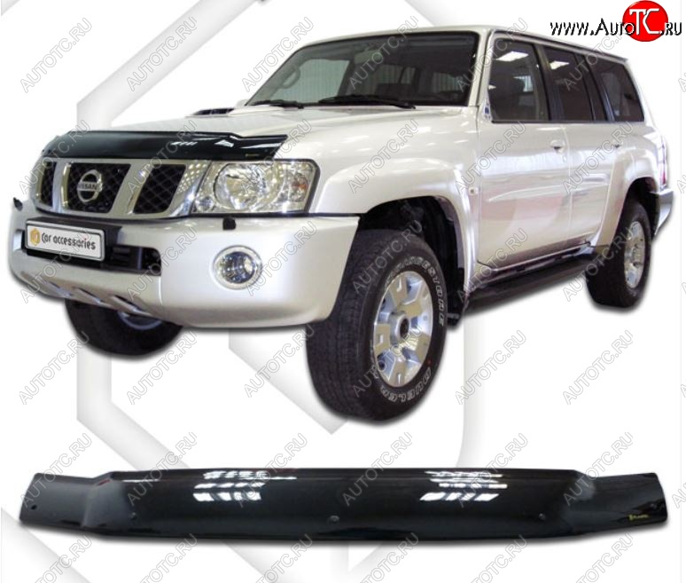 2 159 р. Дефлектор капота CA-Plastiс Nissan Safari Y61 5 дв. дорестайлинг (1997-1999) (Classic черный, Без надписи)  с доставкой в г. Майкоп