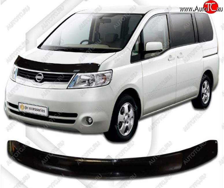 1 999 р. Дефлектор капота CA-Plastiс  Nissan Serena  3 (2005-2010) (Classic черный, Без надписи)  с доставкой в г. Майкоп