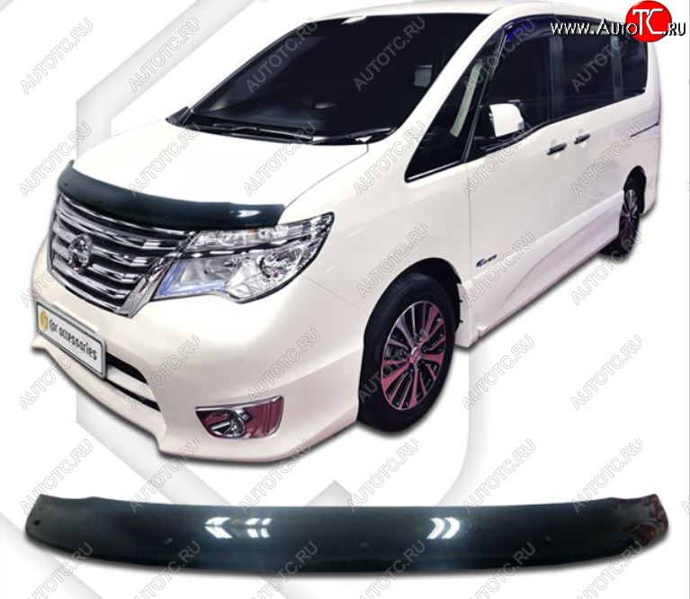 1 999 р. Дефлектор капота CA-Plastiс Nissan Serena C26 минивэн рестайлинг (2013-2016) (Classic черный, Без надписи)  с доставкой в г. Майкоп