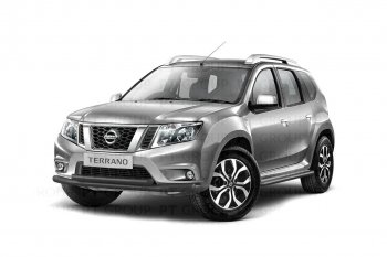 5 259 р. Защита переднего бампера (двойная Ø63 и 51 мм) Petroil Tuning Nissan Terrano D10 дорестайлинг (2013-2016) (черный (Шагрень))  с доставкой в г. Майкоп. Увеличить фотографию 2