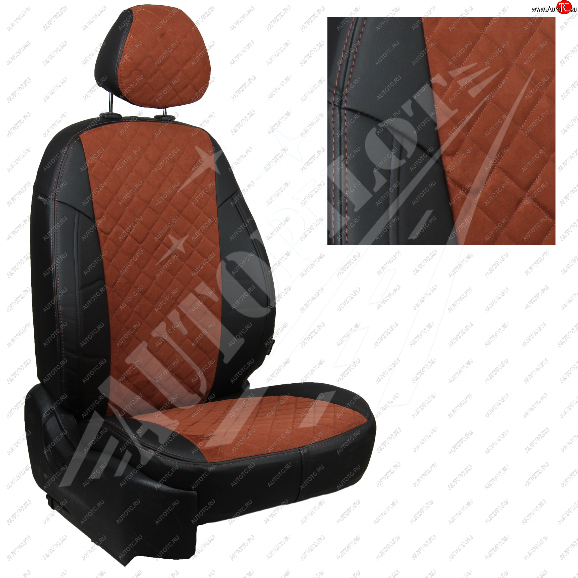8 749 р. Чехлы сидений AUTOPILOT Алькантара Ромб (РС 40/60)  Nissan Terrano  D10 (2016-2022), Renault Duster  HS (2015-2021) (Черный + Коричневый)  с доставкой в г. Майкоп
