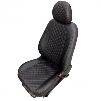 Чехлы сидений AUTOPILOT Экокожа Ромб (РС 40/60) Nissan Terrano  D10 (2016-2022), Renault Duster  HS (2015-2021) (Черный + Черный + Красный)