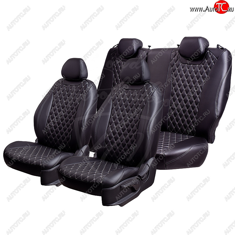 13 949 р. Чехлы для сидений Lord Autofashion Байрон (экокожа, 60/40, 2 П- и 1 Г-образных подголовника)  Nissan Terrano  D10 (2016-2022), Renault Duster  HS (2015-2021) (Черный, вставка черная, строчка серая)  с доставкой в г. Майкоп