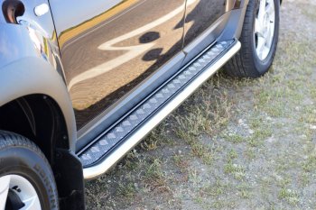 Порожки для ног из трубы Ø51 с алюминиевой площадкой Petroil Tuning Эстонец Renault Duster HS рестайлинг (2015-2021) (Нержавеющая полированная сталь)