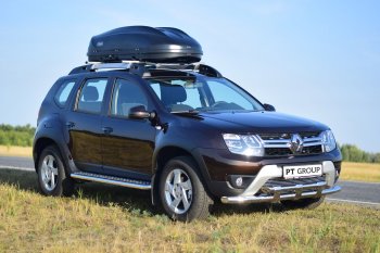 28 349 р. Порожки для ног из трубы Ø51 с алюминиевой площадкой Petroil Tuning Эстонец Renault Duster HS дорестайлинг (2010-2015) (Нержавеющая полированная сталь)  с доставкой в г. Майкоп. Увеличить фотографию 3
