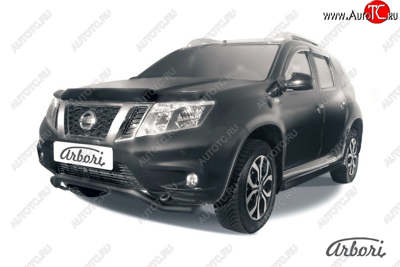 5 939 р. Защита переднего бампера Arbori (волна, черная, 1 труба d57 mm). Nissan Terrano D10 дорестайлинг (2013-2016)  с доставкой в г. Майкоп