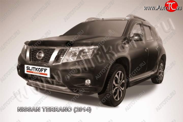 6 199 р. Защита переднего бампер Slitkoff  Nissan Terrano  D10 (2013-2022) дорестайлинг, рестайлинг (Цвет: серебристый)  с доставкой в г. Майкоп