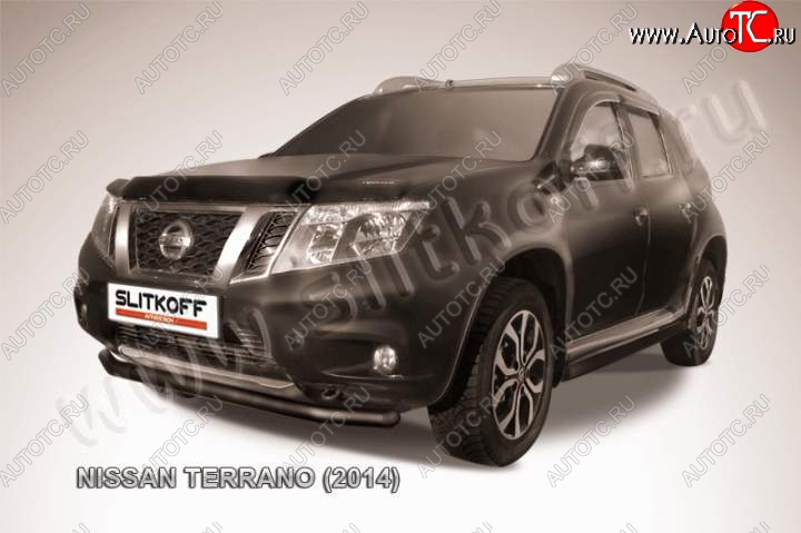 6 799 р. Защита переднего бампер Slitkoff  Nissan Terrano  D10 (2013-2022) дорестайлинг, рестайлинг (Цвет: серебристый)  с доставкой в г. Майкоп