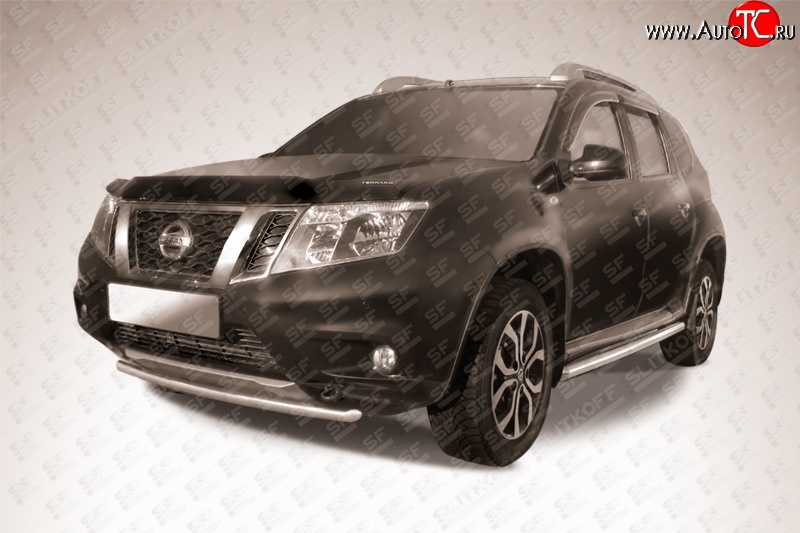 8 899 р. Одинарная защита переднего бампера диаметром 42 мм Slitkoff Nissan Terrano D10 рестайлинг (2016-2022) (Цвет: нержавеющая полированная сталь)  с доставкой в г. Майкоп