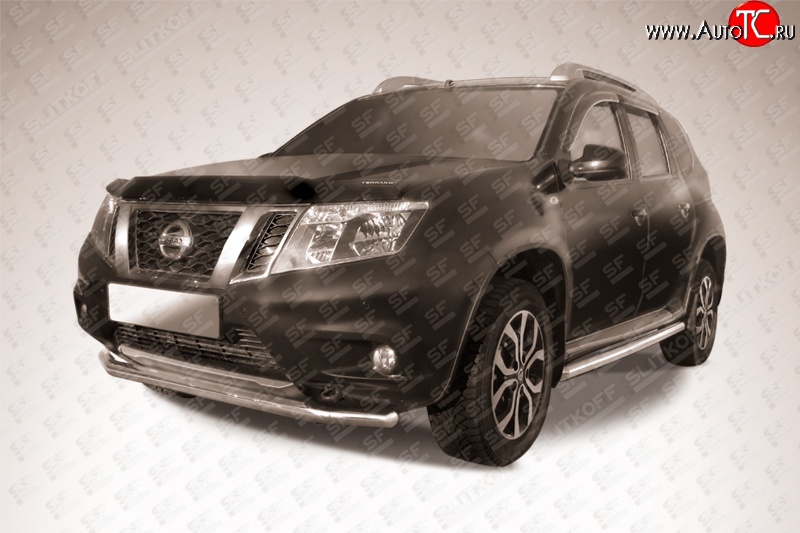9 749 р. Одинарная защита переднего бампера из трубы диаметром 57 мм Slitkoff Nissan Terrano D10 рестайлинг (2016-2022) (Цвет: нержавеющая полированная сталь)  с доставкой в г. Майкоп