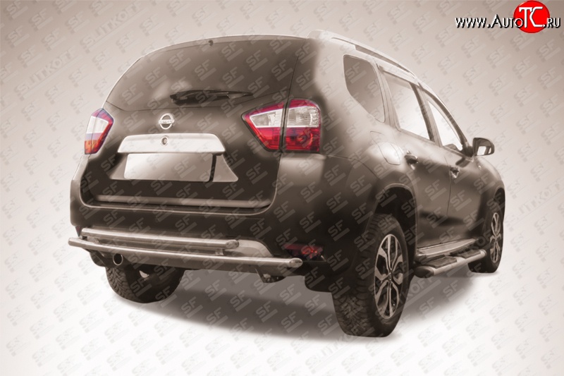 8 199 р. Двойная защита заднего бампера из труб диаметрами по 42 мм Slitkoff Nissan Terrano D10 дорестайлинг (2013-2016) (Цвет: нержавеющая полированная сталь)  с доставкой в г. Майкоп