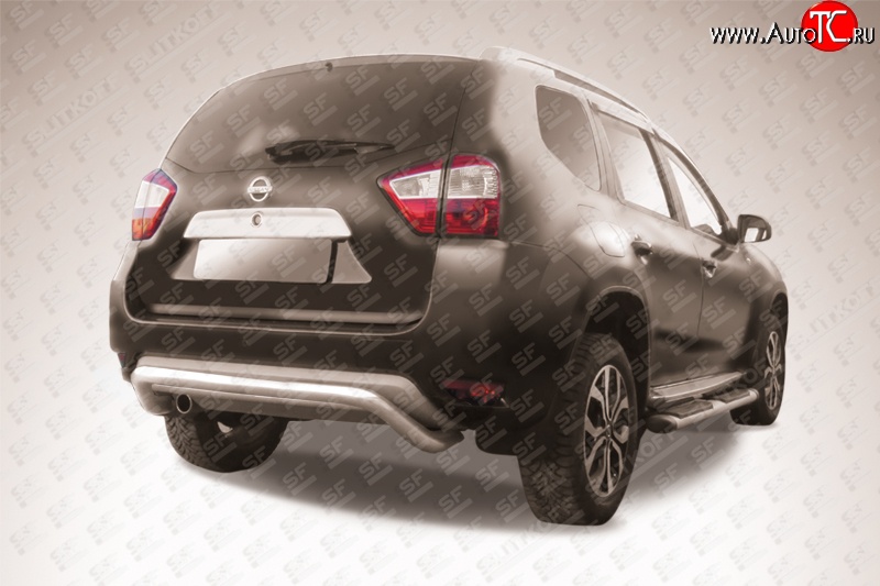 10 449 р. Фигурная защита заднего бампера диаметром 57 мм Slitkoff Nissan Terrano D10 дорестайлинг (2013-2016) (Цвет: нержавеющая полированная сталь)  с доставкой в г. Майкоп
