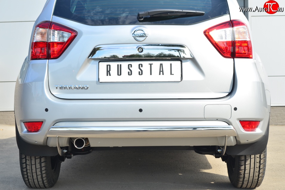 11 599 р. Защита заднего бампера из овальной трубы диаметром 75x42 мм Russtal Nissan Terrano D10 дорестайлинг (2013-2016)  с доставкой в г. Майкоп