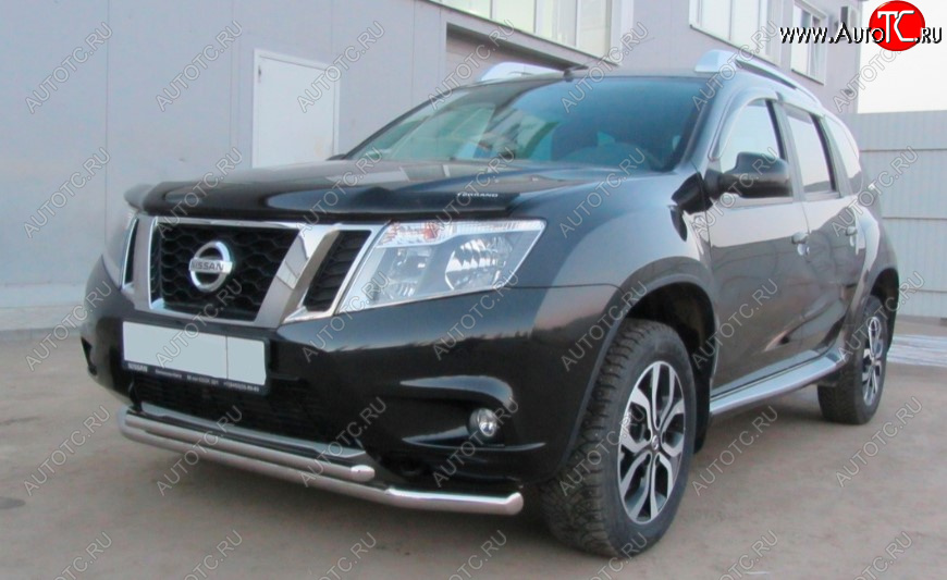 11 199 р. Защита переднего бампера Slitkoff (Ø 57+Ø 42, двойная).  Nissan Terrano  D10 (2013-2022) дорестайлинг, рестайлинг (Нержавеющая сталь)  с доставкой в г. Майкоп