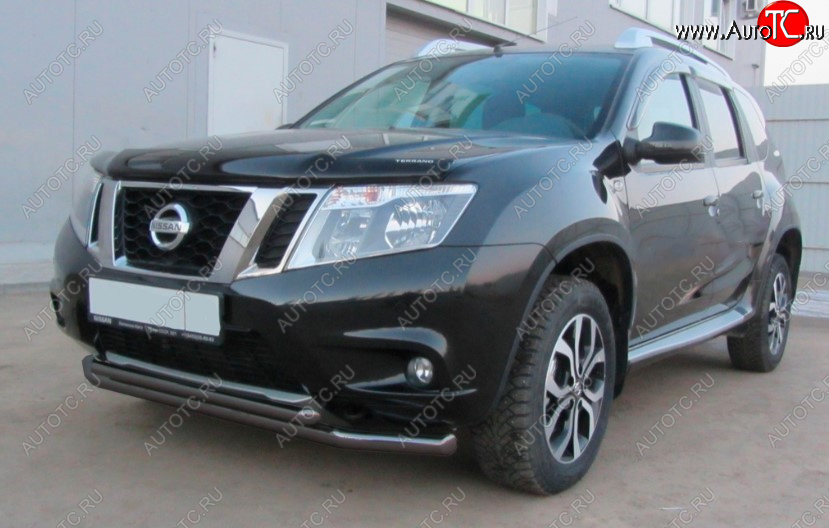 7 849 р. Защита переднего бампера Slitkoff (Ø 57+Ø 42, двойная).  Nissan Terrano  D10 (2013-2016) дорестайлинг (Сталь с полимерным покрытием. Цвет: черный)  с доставкой в г. Майкоп