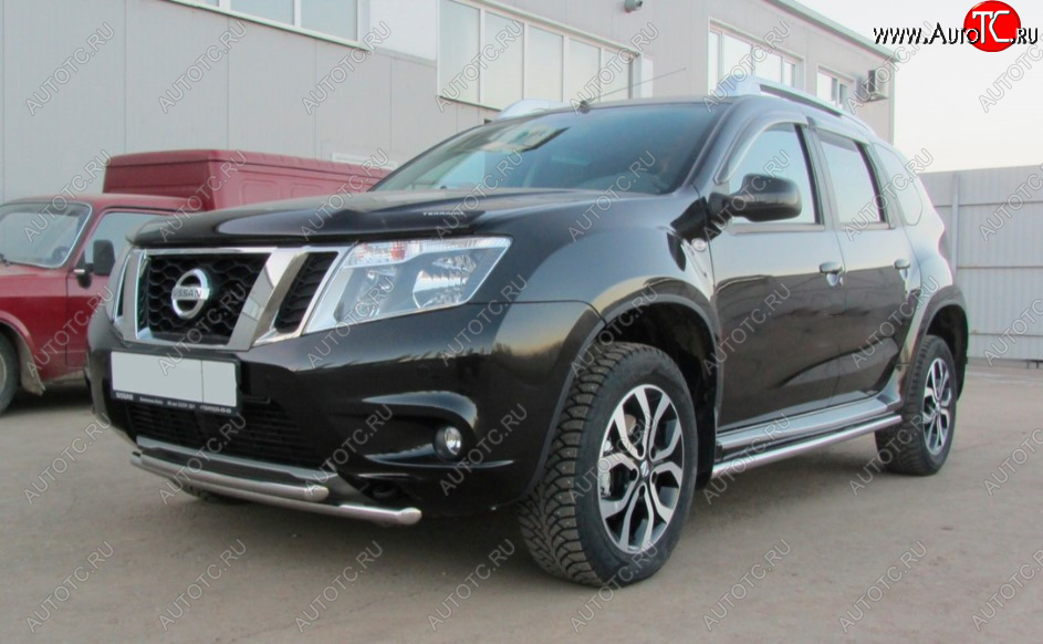 9 549 р. Защита переднего бампера Slitkoff (Ø 42+Ø 42, двойная).  Nissan Terrano  D10 (2013-2022) дорестайлинг, рестайлинг (Нержавеющая сталь)  с доставкой в г. Майкоп