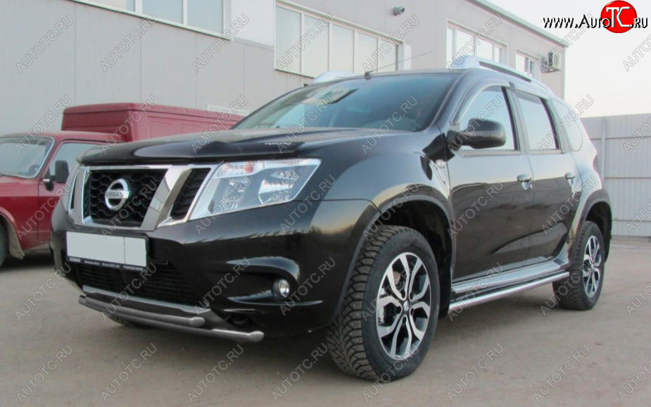 6 599 р. Защита переднего бампера Slitkoff (Ø 42+Ø 42, двойная).  Nissan Terrano  D10 (2013-2016) дорестайлинг (Сталь с полимерным покрытием. Цвет: серебристый)  с доставкой в г. Майкоп