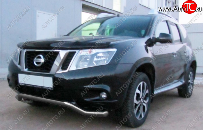7 299 р. Защита переднего бампера Slitkoff (Ø 57, волна).  Nissan Terrano  D10 (2013-2016) дорестайлинг (Сталь с полимерным покрытием. Цвет: серебристый)  с доставкой в г. Майкоп