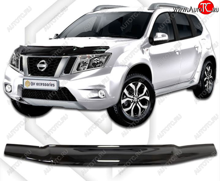 2 199 р. Дефлектор капота CA-Plastiс Nissan Terrano D10 рестайлинг (2016-2022) (Classic черный, Без надписи)  с доставкой в г. Майкоп