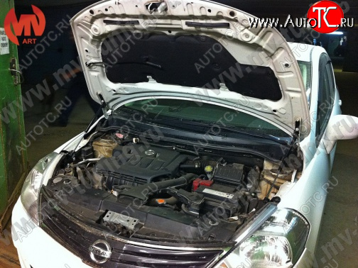 4 099 р. Упор капота MV-Tuning (двойной) Nissan Tiida 1 хэтчбэк C11 дорестайлинг, Япония (2004-2007)  с доставкой в г. Майкоп