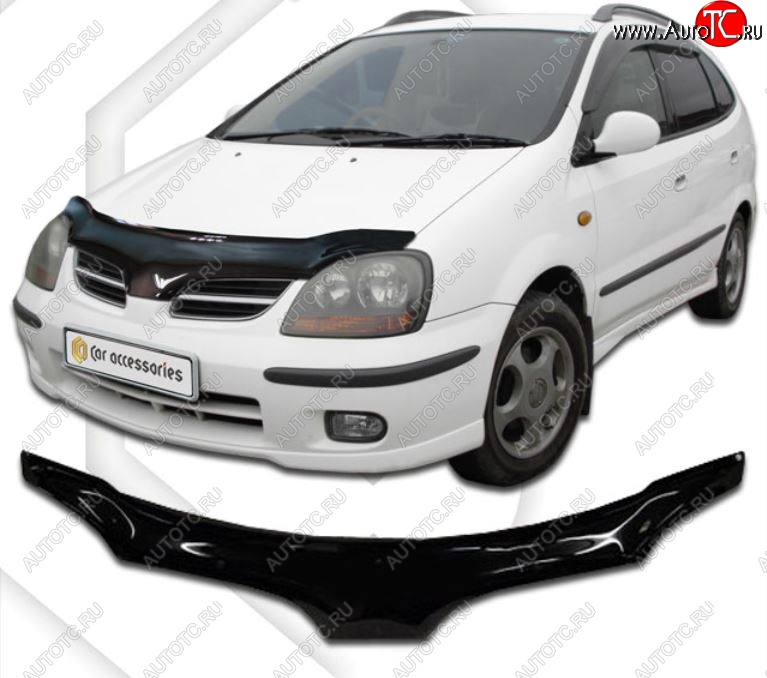 2 199 р. Дефлектор капота CA-Plastiс exclusive  Nissan Tino (1998-2003) V10 доресталийнг (Classic черный, Без надписи)  с доставкой в г. Майкоп