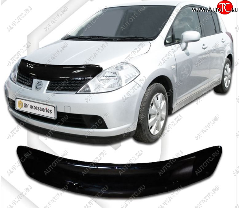 2 079 р. Дефлектор капота (левый руль) CA-Plastic Nissan Versa (2004-2013) (серия Classic черный, Без надписи)  с доставкой в г. Майкоп