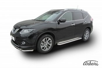 Защита штатных порогов с листом Arbori (нержавейка, алюминий, d57) Nissan X-trail 3 T32 рестайлинг (2017-2022)