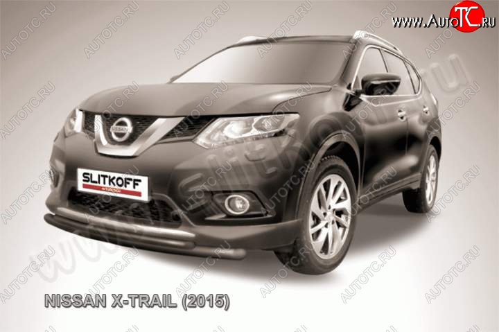 7 999 р. защита переднего бампера Slitkoff  Nissan X-trail  3 T32 (2013-2018) дорестайлинг (Цвет: серебристый)  с доставкой в г. Майкоп