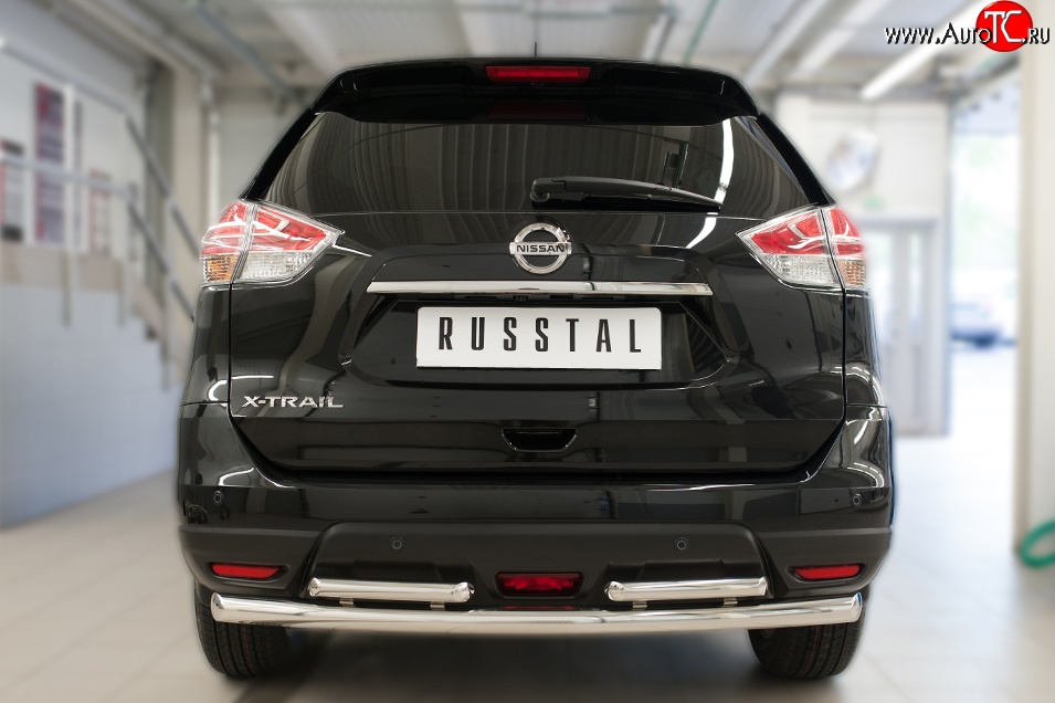 12 349 р. Защита заднего бампера (Ø63 и 42 мм, уголки, нержавейка) SLITKOFF Nissan X-trail 3 T32 рестайлинг (2017-2022)  с доставкой в г. Майкоп
