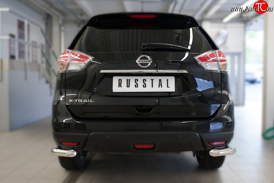 13 999 р. Защита заднего бампера (Ø63 мм уголки, нержавейка) SLITKOFF Nissan X-trail 3 T32 рестайлинг (2017-2022)  с доставкой в г. Майкоп
