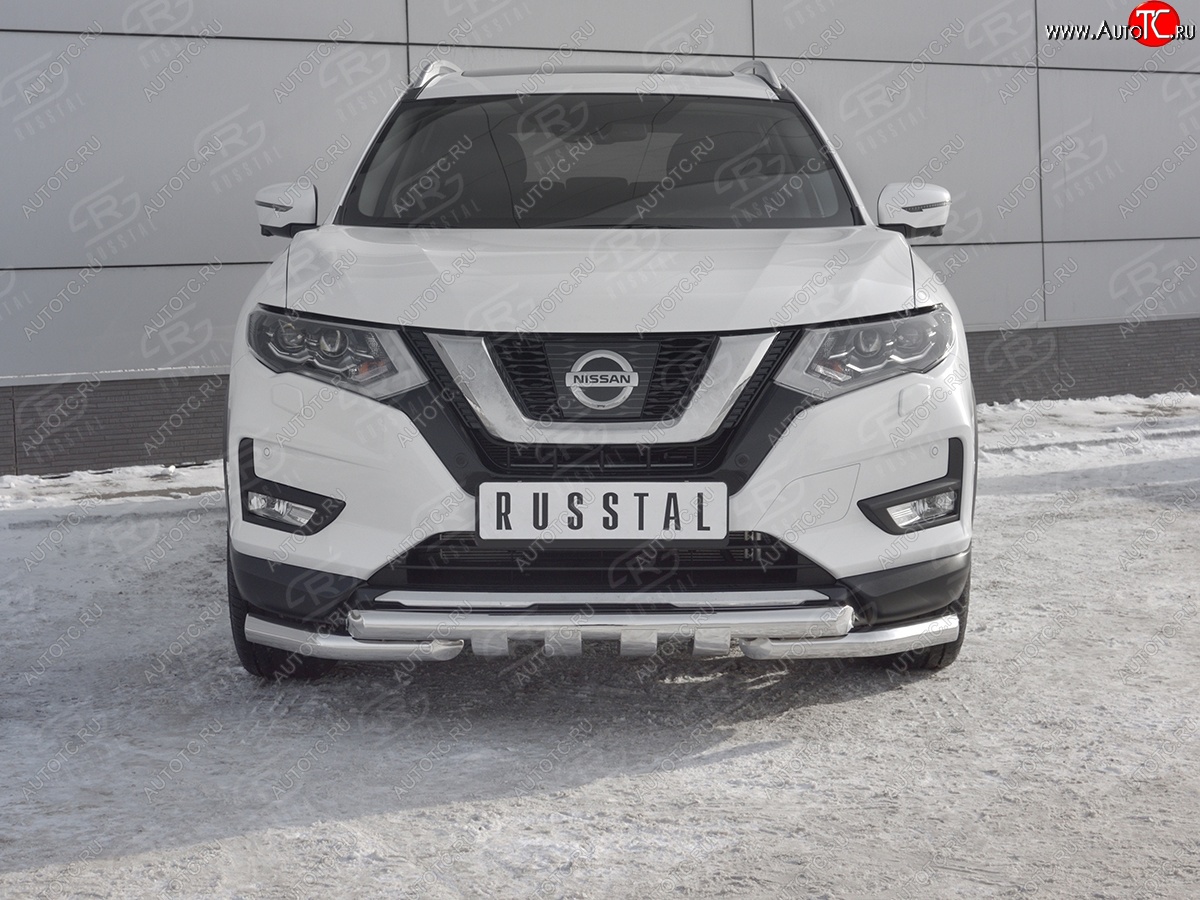 22 599 р. Защита переднего бампера (Ø63 мм с клыками, нержавейка) SLITKOFF  Nissan X-trail  3 T32 (2013-2018) дорестайлинг  с доставкой в г. Майкоп