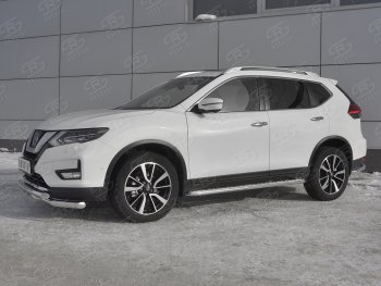 22 599 р. Защита переднего бампера (Ø63 мм с клыками, нержавейка) SLITKOFF  Nissan X-trail  3 T32 (2013-2018) дорестайлинг  с доставкой в г. Майкоп. Увеличить фотографию 2