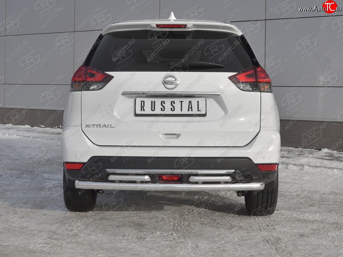 16 599 р. Защита заднего бампера (Ø63 и 42 мм , нержавейка) RUSSTAL  Nissan X-trail  3 T32 (2017-2022) рестайлинг  с доставкой в г. Майкоп