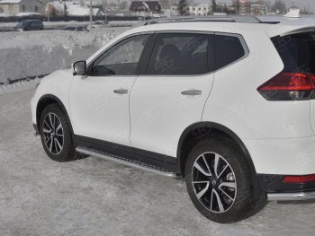 Пороги с алюминиевым листом SLITKOFF (Ø42 мм) Nissan X-trail  3 T32 (2017-2022) рестайлинг (Лист алюминиевый, труба - сталь окрашенная в черный цвет)