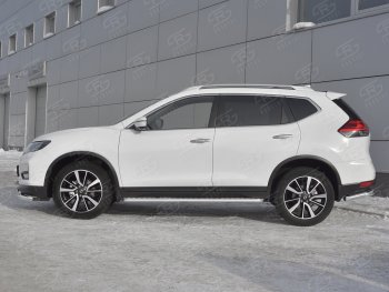 22 999 р. Пороги с алюминиевым листом SLITKOFF (Ø42 мм)  Nissan X-trail  3 T32 (2017-2022) рестайлинг (Лист алюминиевый, труба - сталь окрашенная в черный цвет)  с доставкой в г. Майкоп. Увеличить фотографию 2