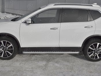 22 999 р. Пороги с алюминиевым листом SLITKOFF (Ø42 мм)  Nissan X-trail  3 T32 (2017-2022) рестайлинг (Лист алюминиевый, труба - сталь окрашенная в черный цвет)  с доставкой в г. Майкоп. Увеличить фотографию 3