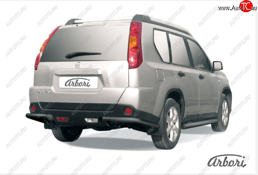 5 399 р. Защита заднего бампера (уголки, D57 мм) Nissan X-trail 2 T31 дорестайлинг (2007-2011) (Цвет: черный)  с доставкой в г. Майкоп