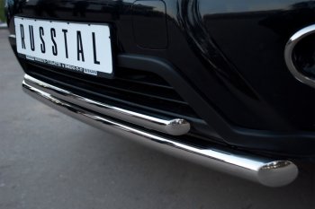 Защита переднего бампера (2 трубы Ø63 и 42 мм, нержавейка) SLITKOFF Nissan X-trail  2 T31 (2010-2015) рестайлинг