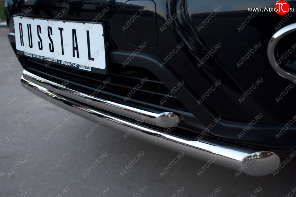 16 899 р. Защита переднего бампера (2 трубы Ø63 и 42 мм, нержавейка) SLITKOFF  Nissan X-trail  2 T31 (2010-2015) рестайлинг  с доставкой в г. Майкоп