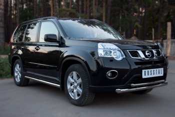 16 899 р. Защита переднего бампера (2 трубы Ø63 и 42 мм, нержавейка) SLITKOFF  Nissan X-trail  2 T31 (2010-2015) рестайлинг  с доставкой в г. Майкоп. Увеличить фотографию 2