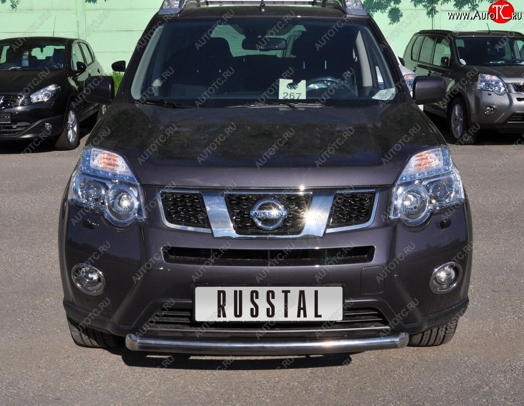 14 599 р. Защита переднего бампера (Ø63 мм короткая, нержавейка) SLITKOFF Nissan X-trail 2 T31 рестайлинг (2010-2015)  с доставкой в г. Майкоп