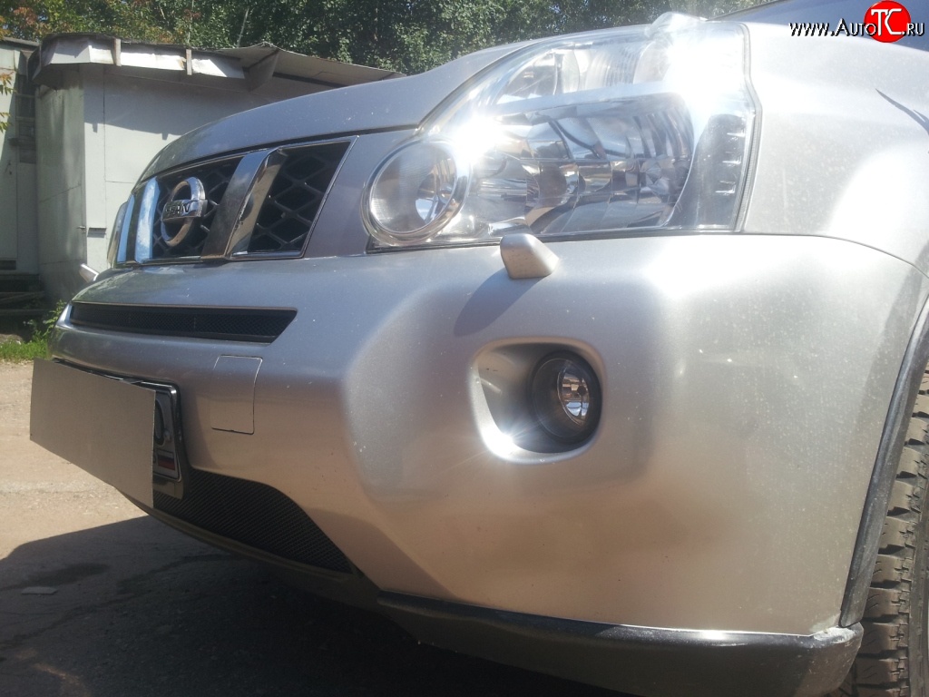 2 099 р. Нижняя сетка на бампер Russtal (черная) Nissan X-trail 2 T31 дорестайлинг (2007-2011)  с доставкой в г. Майкоп
