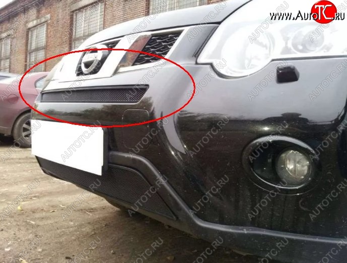 1 229 р. Сетка в решетку радиатора Russtal Nissan X-trail 2 T31 рестайлинг (2010-2015) (черная)  с доставкой в г. Майкоп